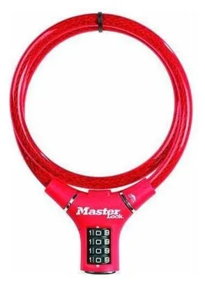 ANTIVOL VELO CABLE A COMBINAISON MASTERLOCK DIAM 12mm L 90cm ROUGE - NIVEAU SECURITE 7