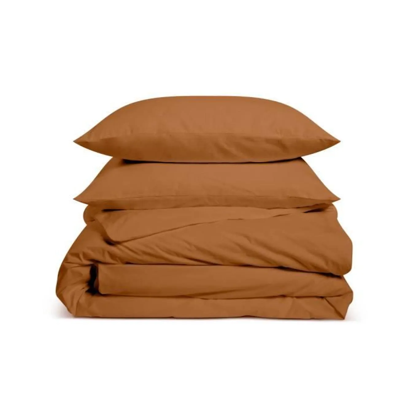 BLEU CALIN Parure de lit coton percale 1 personne - 1 housse de couette 140x200cm + 1 taie d'oreiller 65x65cm - Terracotta o