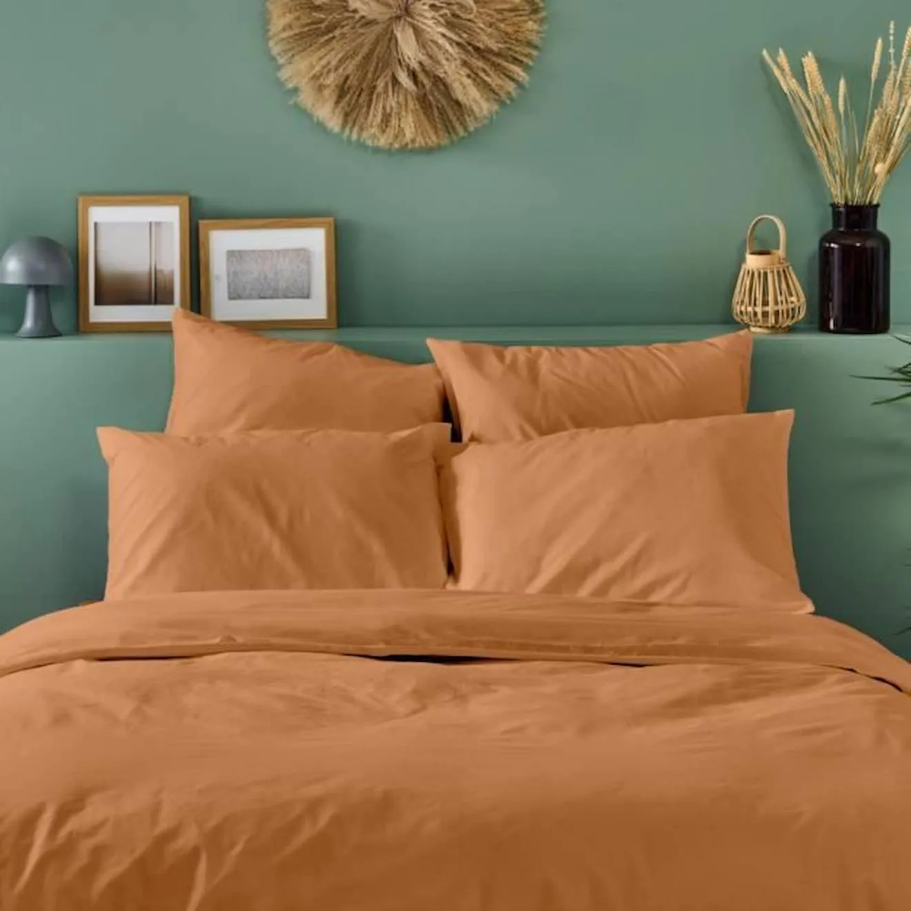 BLEU CALIN Parure de lit coton percale 1 personne - 1 housse de couette 140x200cm + 1 taie d'oreiller 65x65cm - Terracotta o