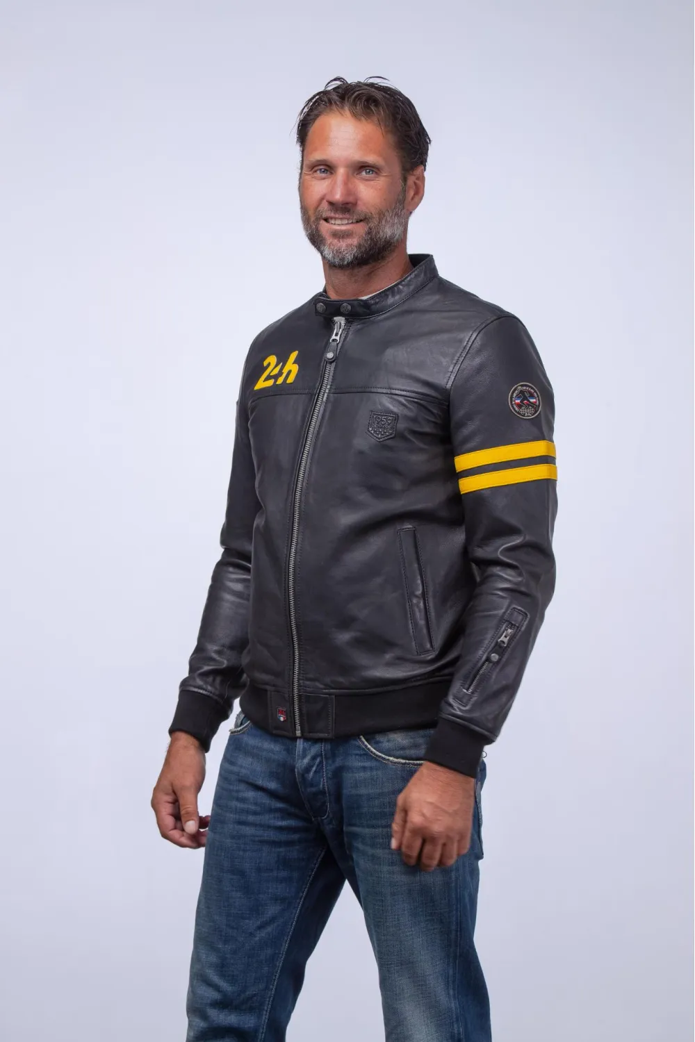 Blouson cuir 24H LE MANS , 24h Le Mans - MILES Noir et Jaune | Cesare Nori