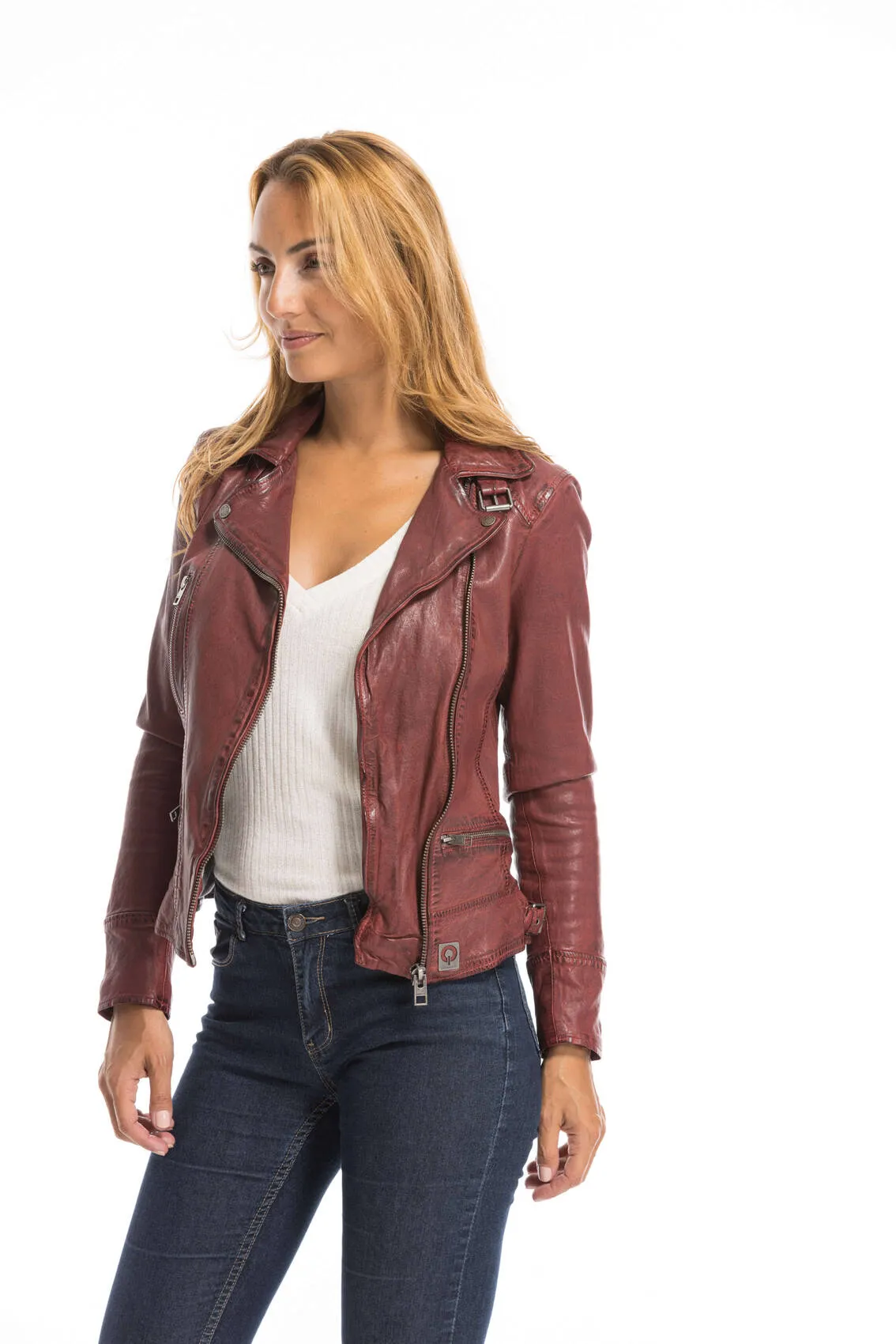 Blouson cuir femme feu Oakwood style biker