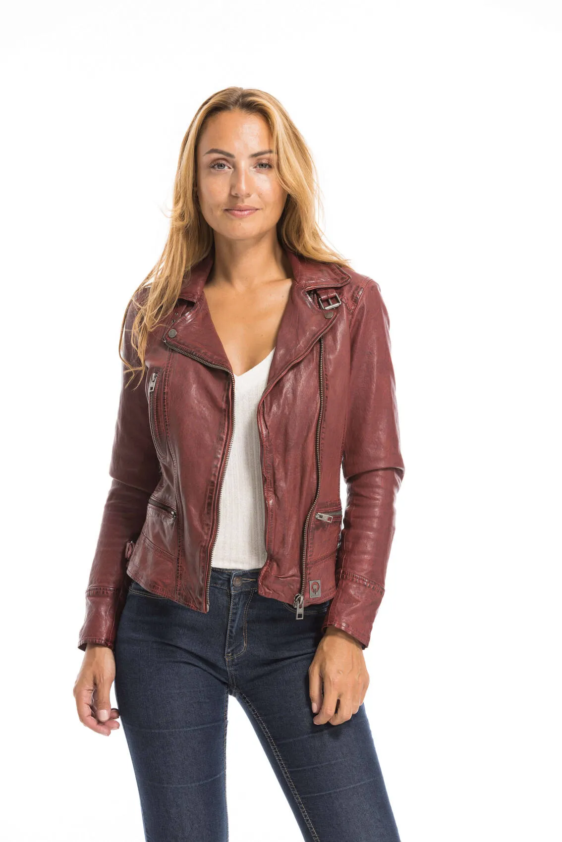 Blouson cuir femme feu Oakwood style biker