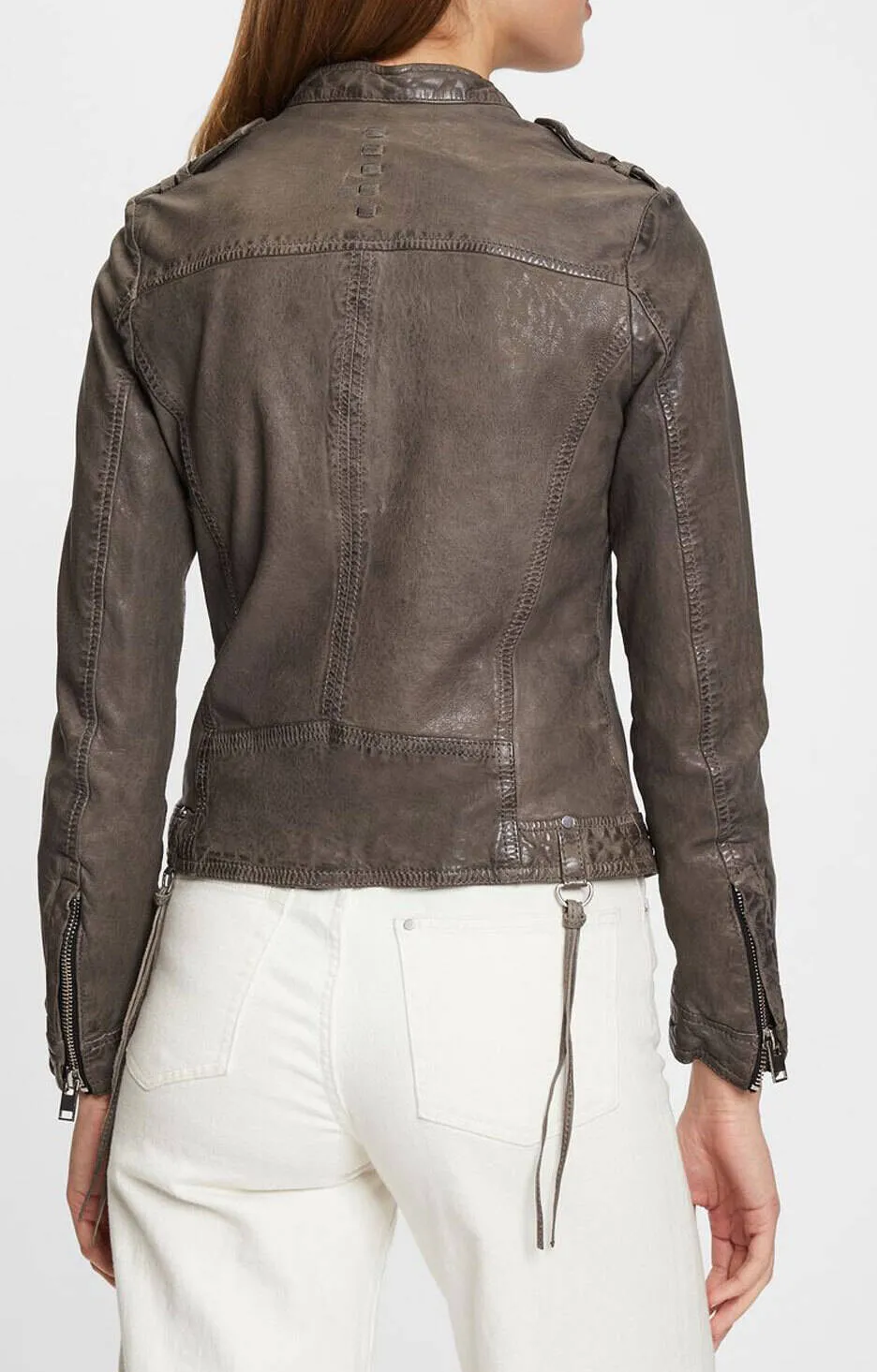 Blouson cuir femme gris style moto