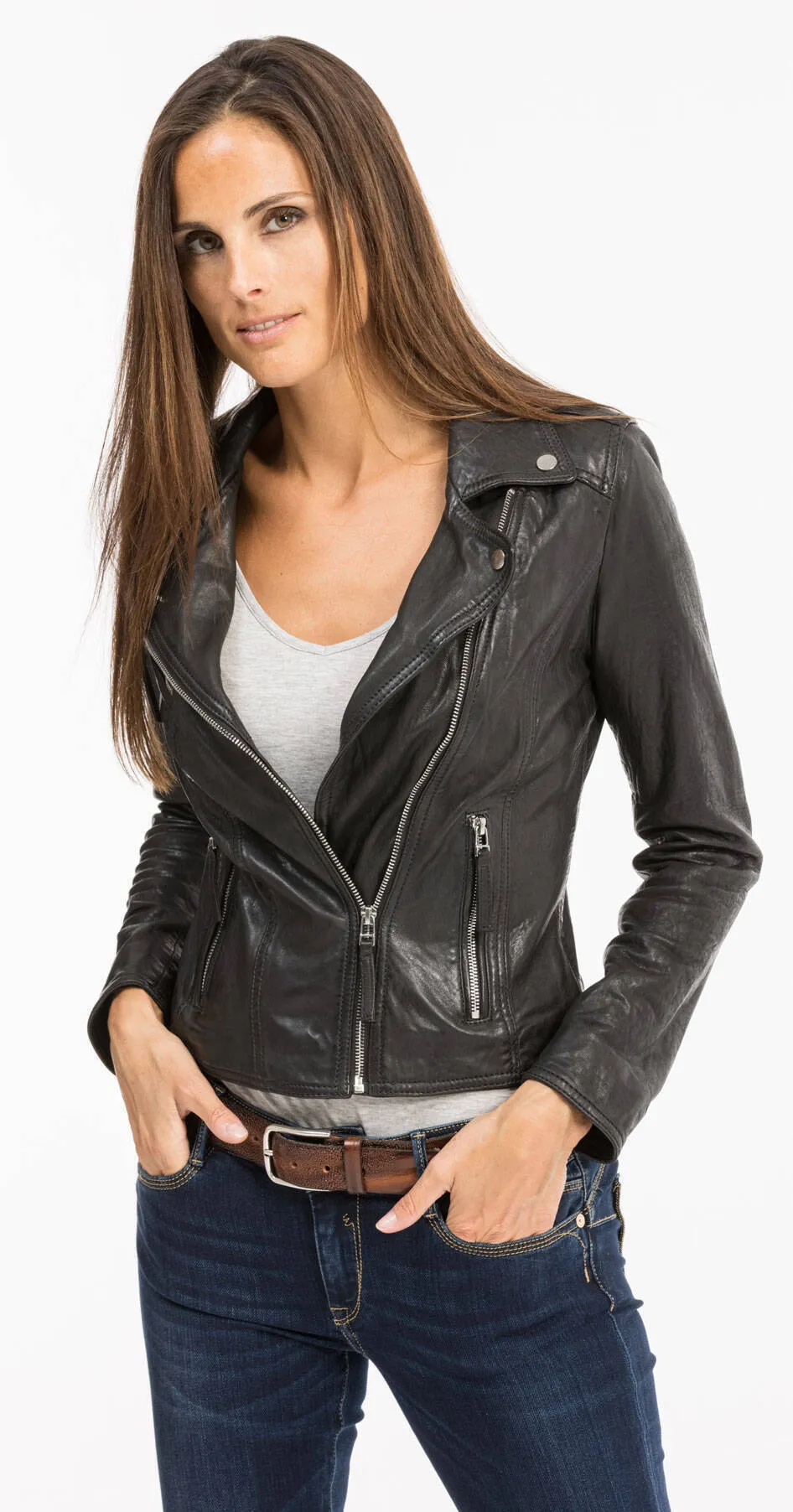 Blouson cuir femme noir Oakwood