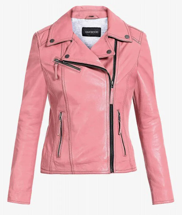 Blouson cuir femme rose style biker Oakwood