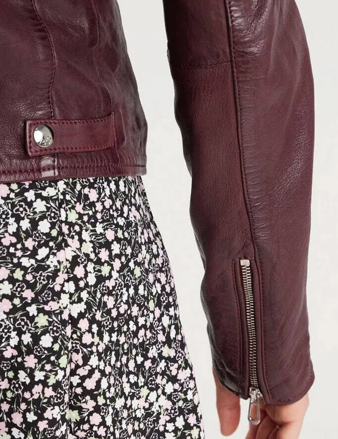 Blouson cuir femme style biker burgundy