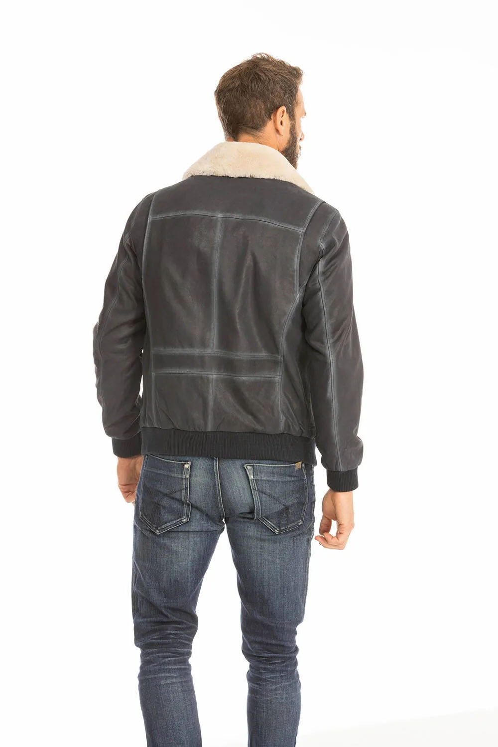 Blouson cuir homme bleu style pilote classique