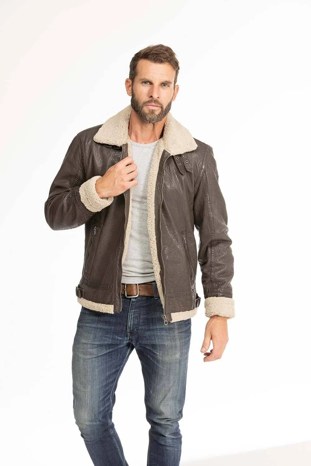 Blouson cuir homme marron fonce