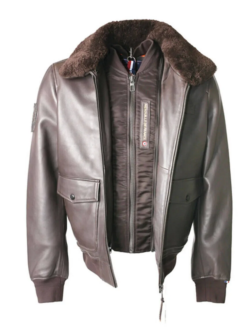 Blouson cuir pilote Redskins marron