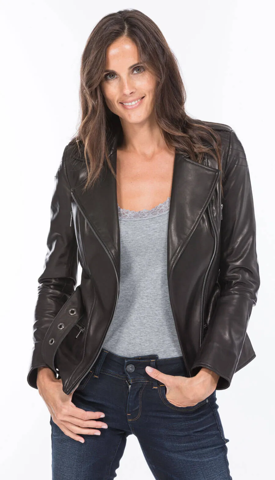 Blouson de cuir femme noir style biker