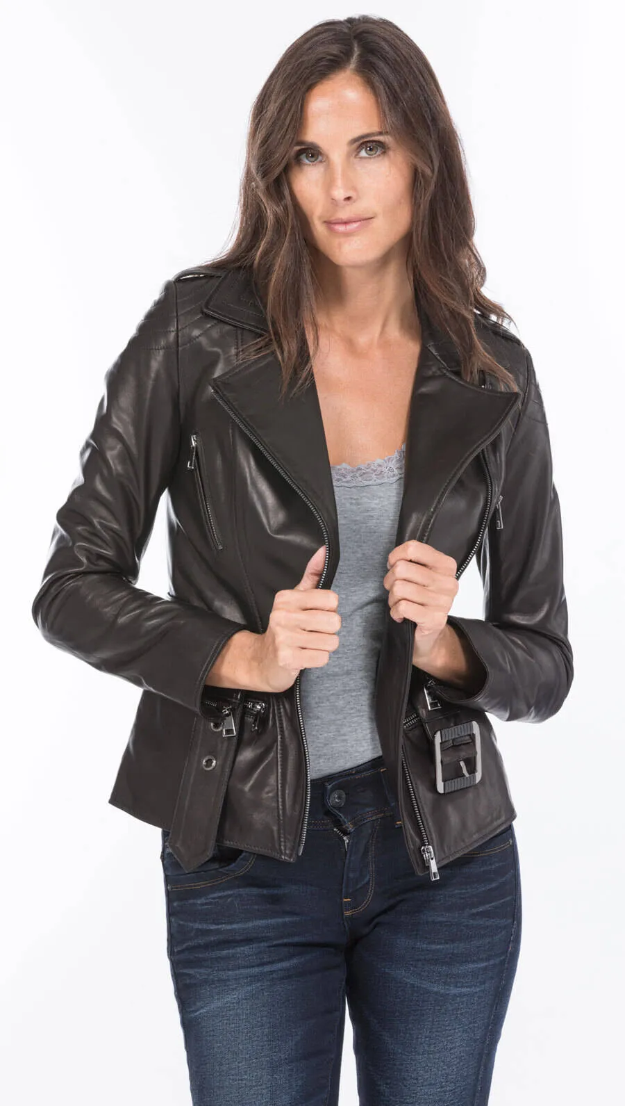 Blouson de cuir femme noir style biker