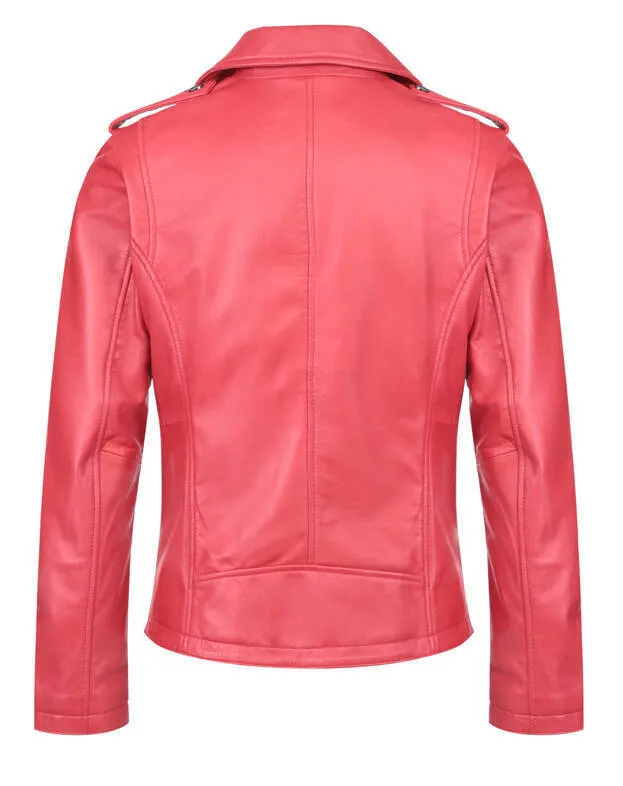 Blouson de cuir femme rouge style biker