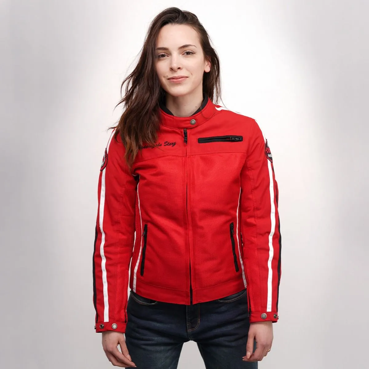 Blouson femme Helstons Queen Air tissu mesh rouge, moto été