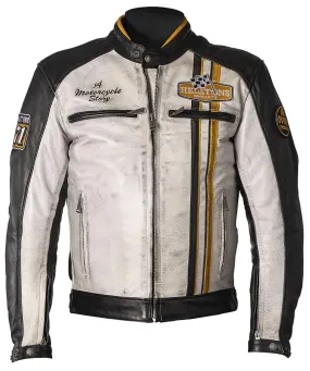 Blouson Helstons Indy cuir noir blanc jaune, moto vintage