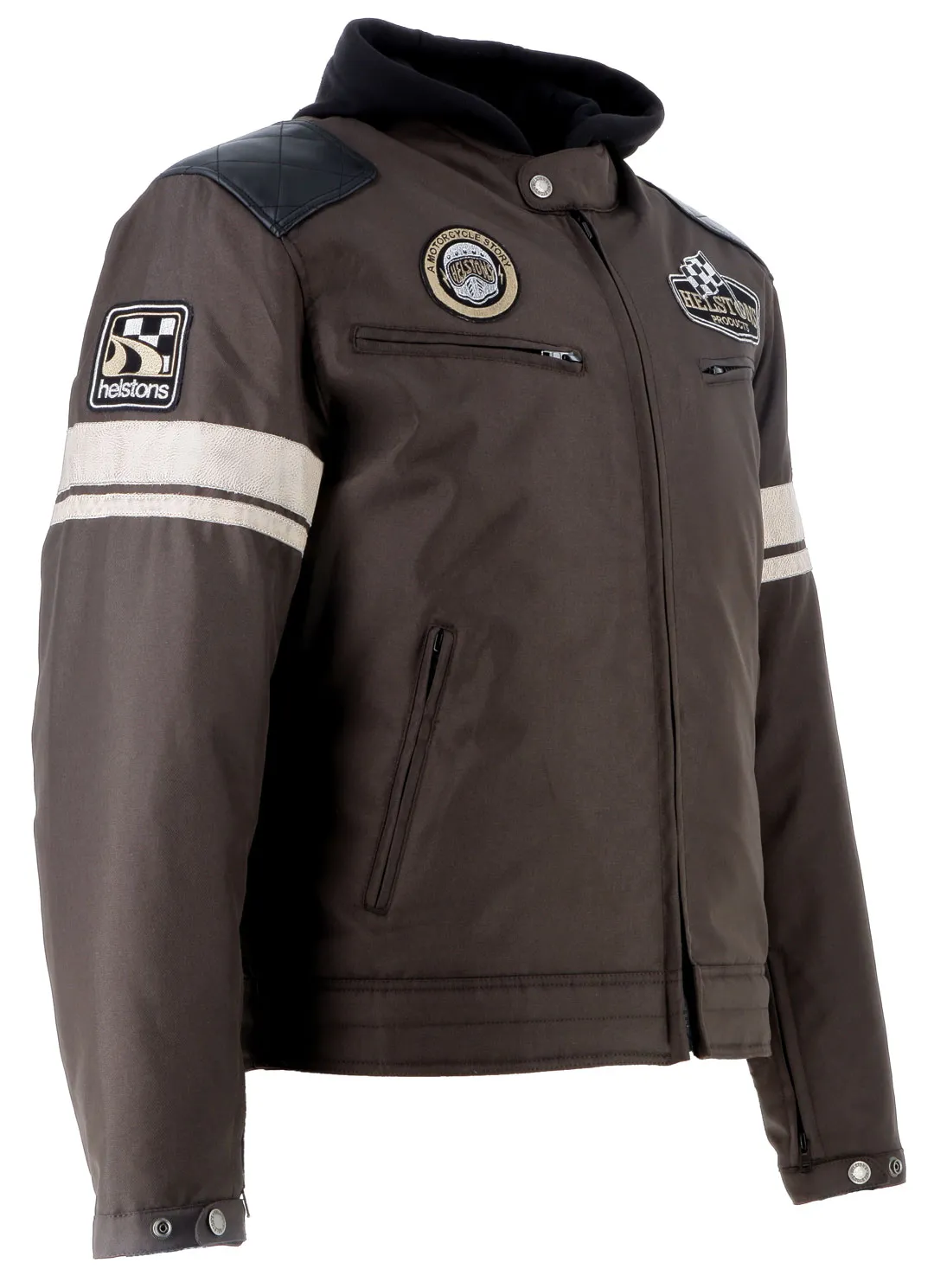 Blouson Helstons Révolte tissu technique cuir marron, moto vintage