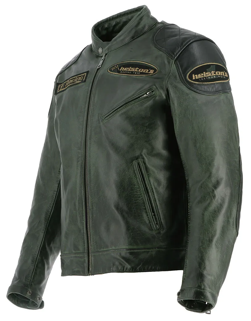 Blouson Helstons Trevor cuir rag vert noir, moto vintage