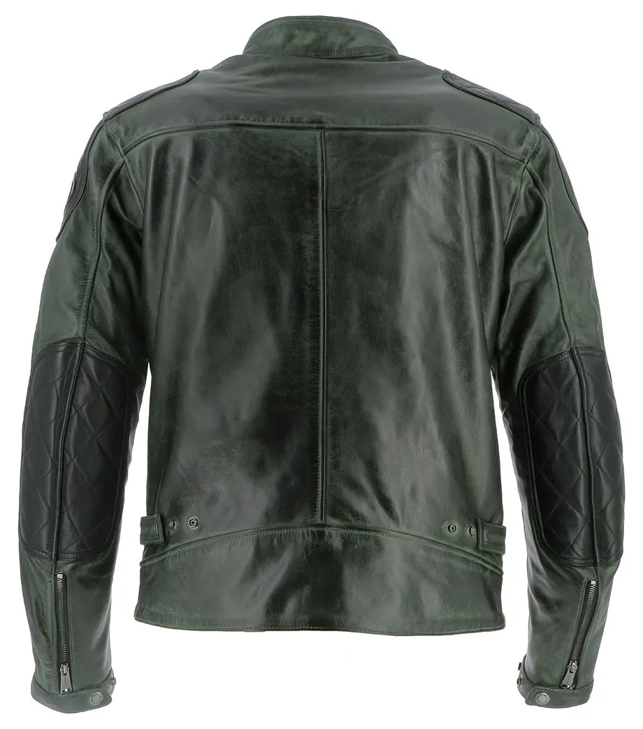 Blouson Helstons Trevor cuir rag vert noir, moto vintage