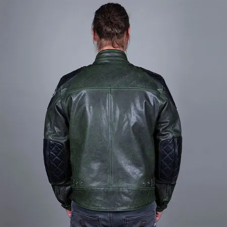 Blouson Helstons Trevor cuir rag vert noir, moto vintage