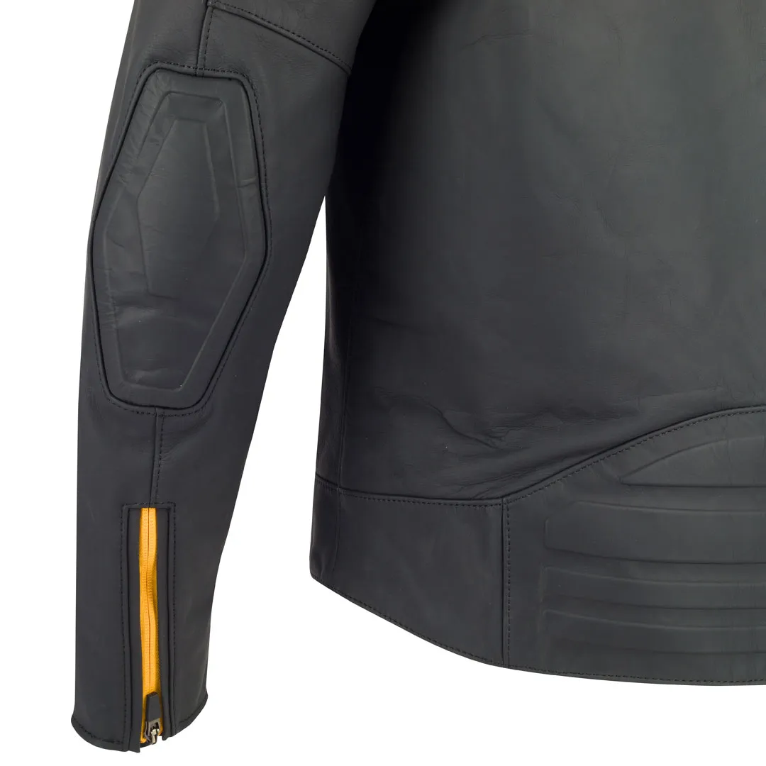 Blouson Segura Phil cuir noir jaune, cuir moto homme CE AAA