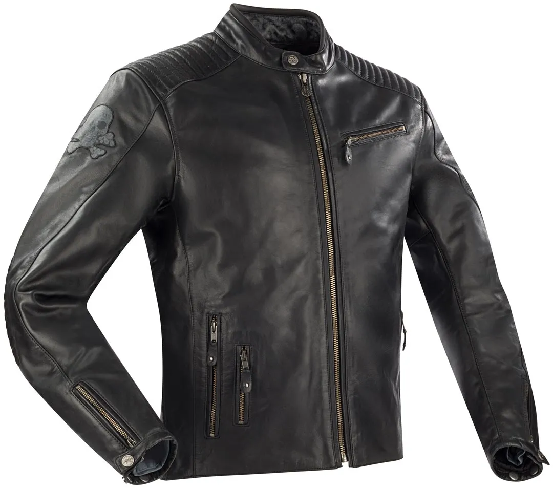 Blouson Segura Zarek, tête de mort, cuir noir, biker homme