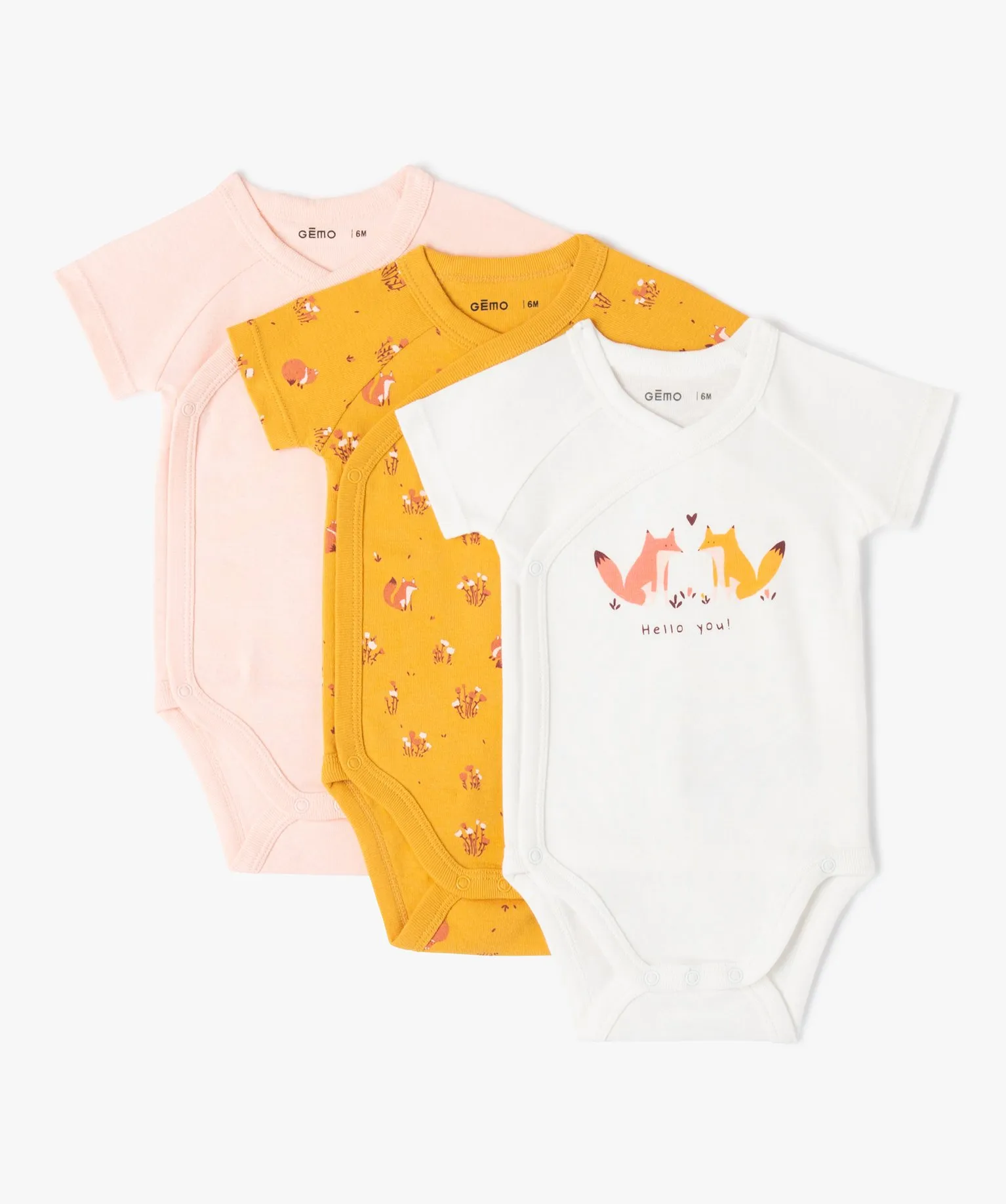 body bebe a manches courtes et fermeture croisee (lot de 3) jaune body manches courtes