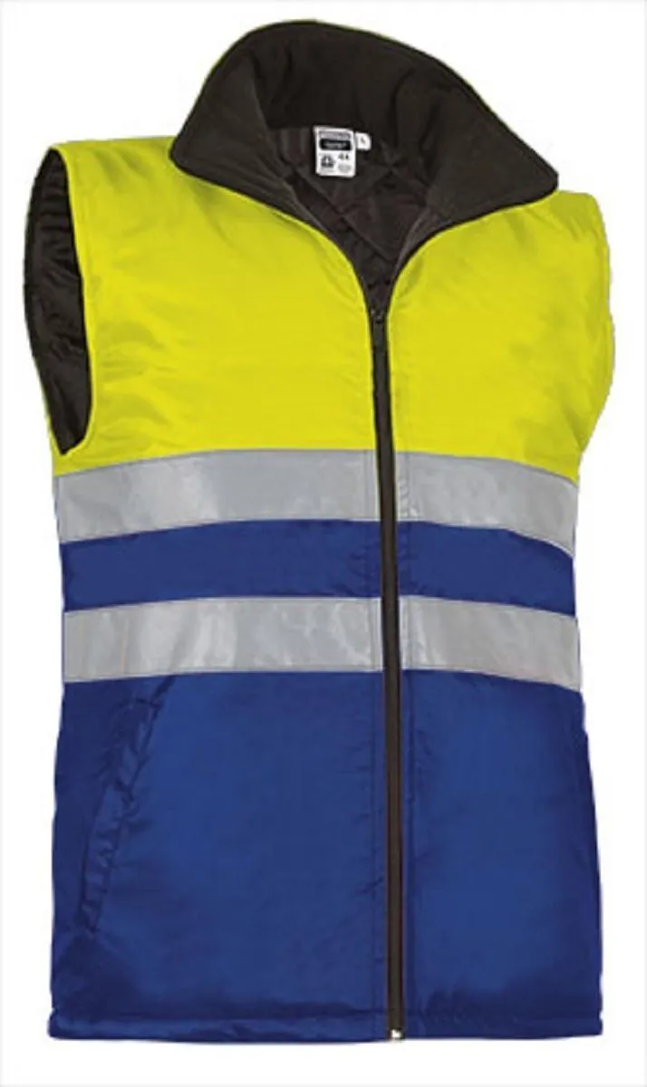 Bodywarmer de travail - Homme - REF HIGHWAY - jaune fluo et bleu azur 