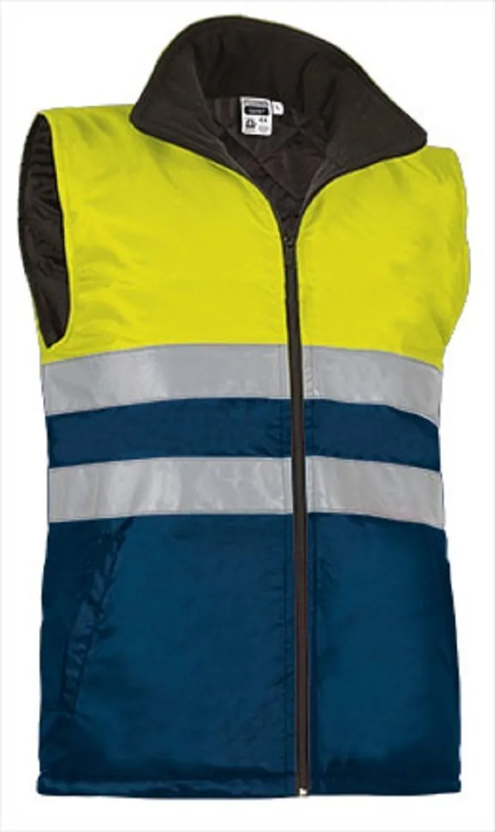 Bodywarmer de travail - Homme - REF HIGHWAY - jaune fluo et bleu marine 