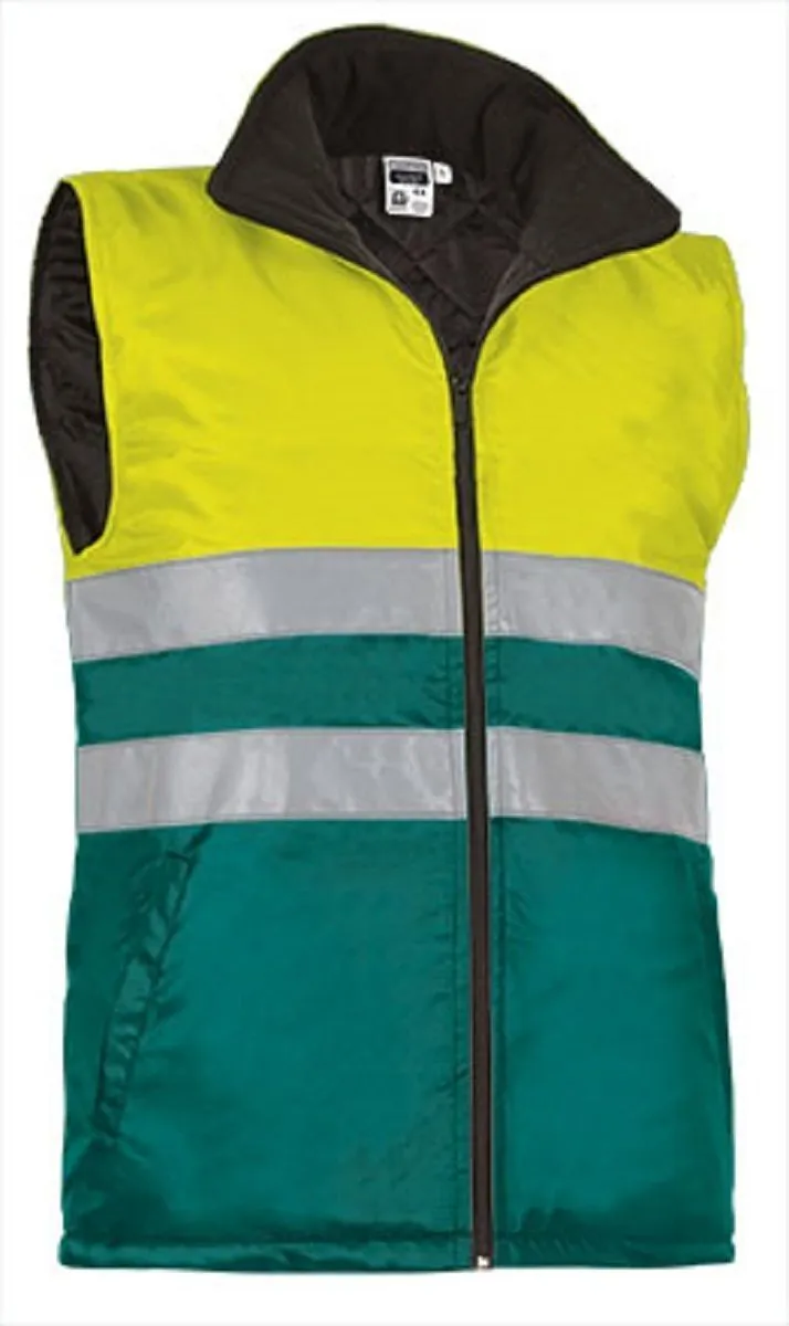 Bodywarmer de travail - Homme - REF HIGHWAY - jaune fluo et vert amazone 