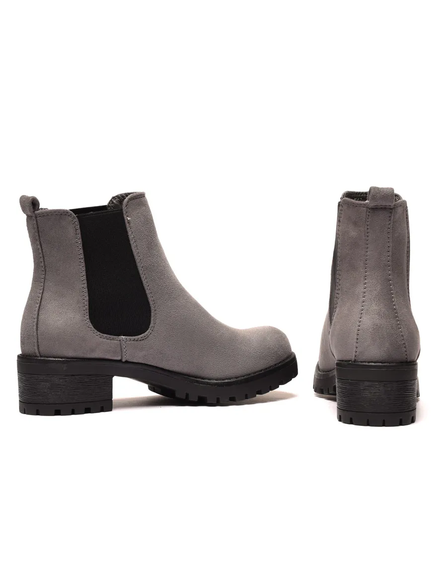 Bottines grises avec semelle crantée & petit talon