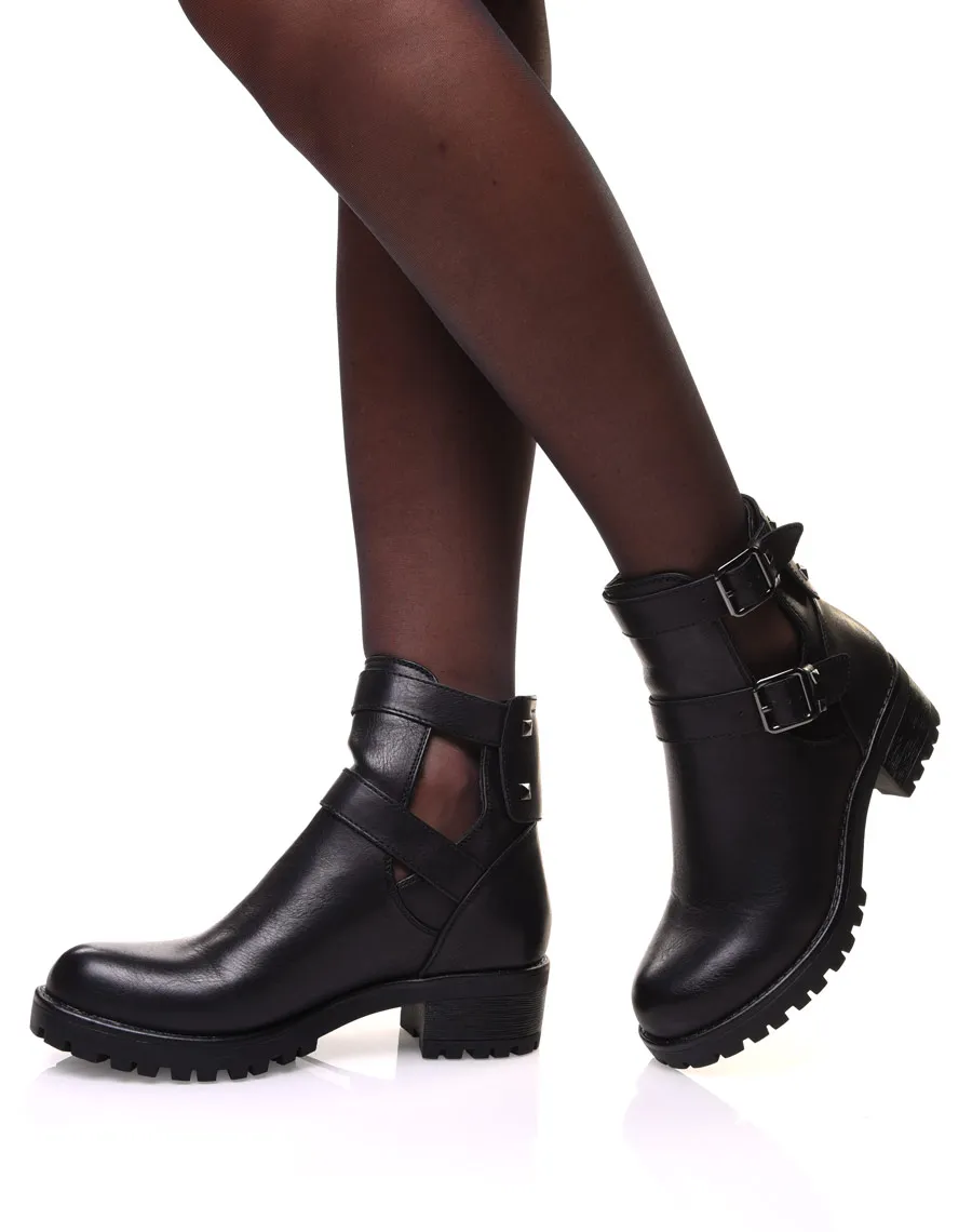 Bottines noires ajourées à sangles