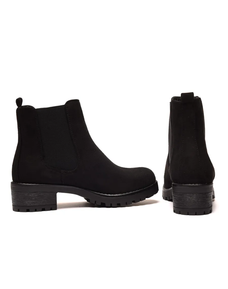 Bottines noires avec semelle crantée & petit talon