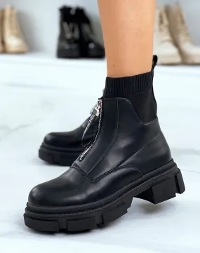 Bottines noires effet chaussette à zip et semelle crantée