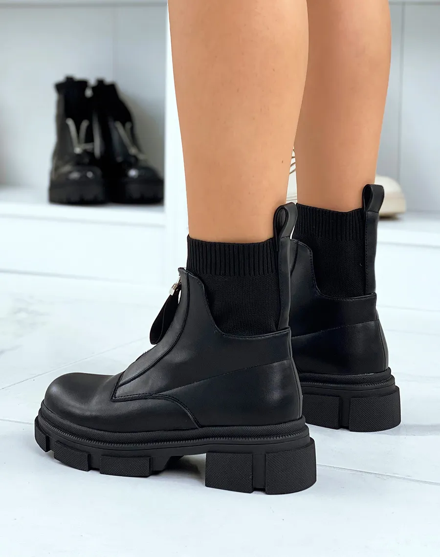 Bottines noires effet chaussette à zip et semelle crantée