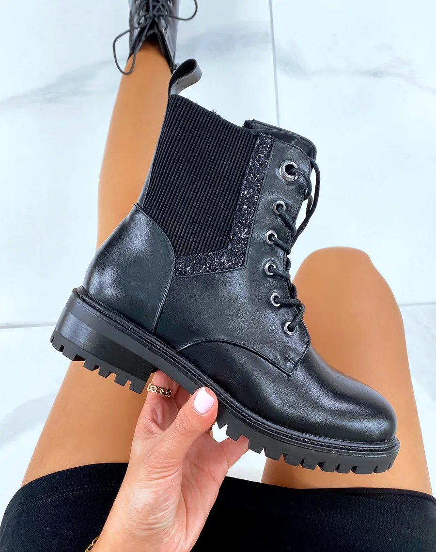 Bottines noires à élastique et paillettes