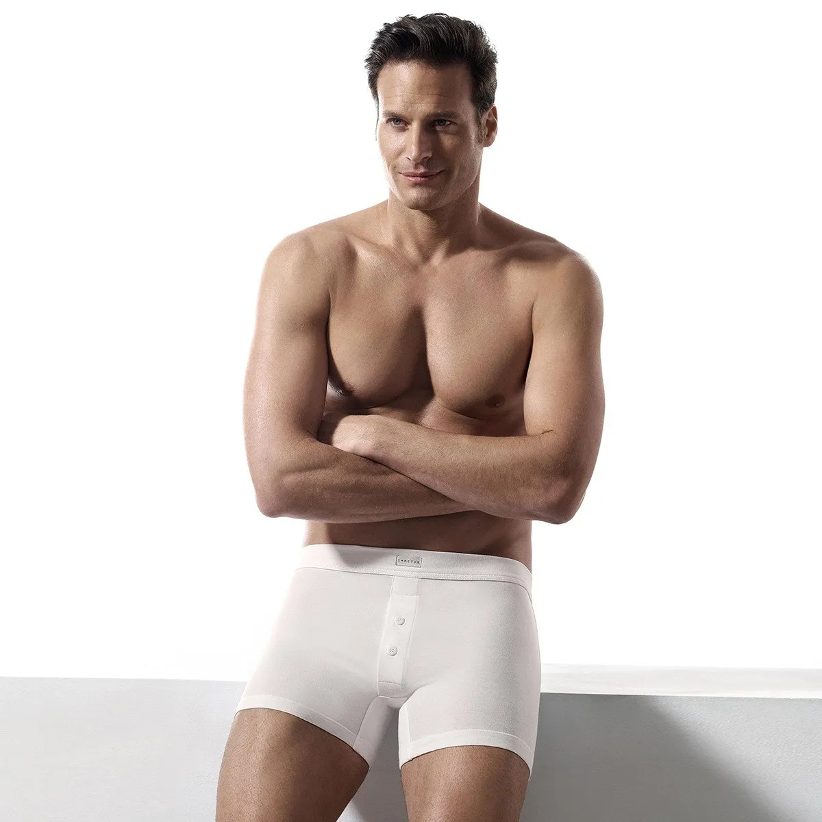 Boxer boutonné homme confort coton stretch Essentials blanc Impetus