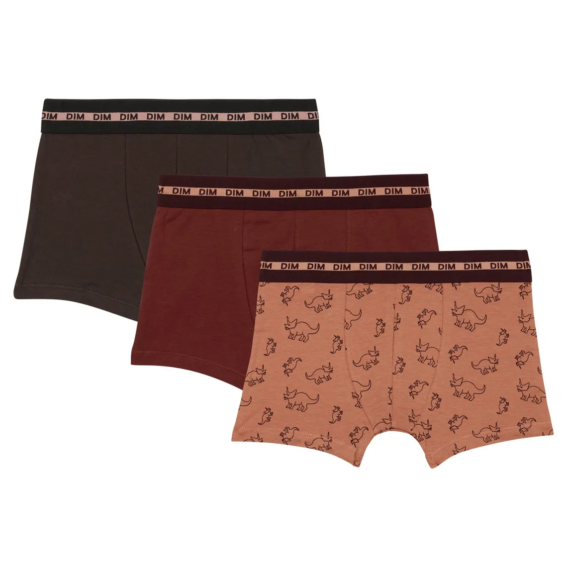 Boxer x3 - multicolore en coton dinosaure/bordeaux/chocolat | 3 Suisses