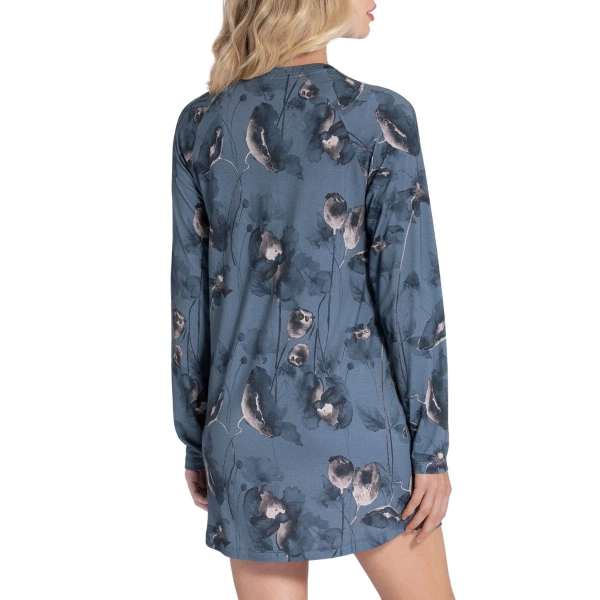 Chemise de nuit courte à motif floral Asaka bleu d'Impetus Woman