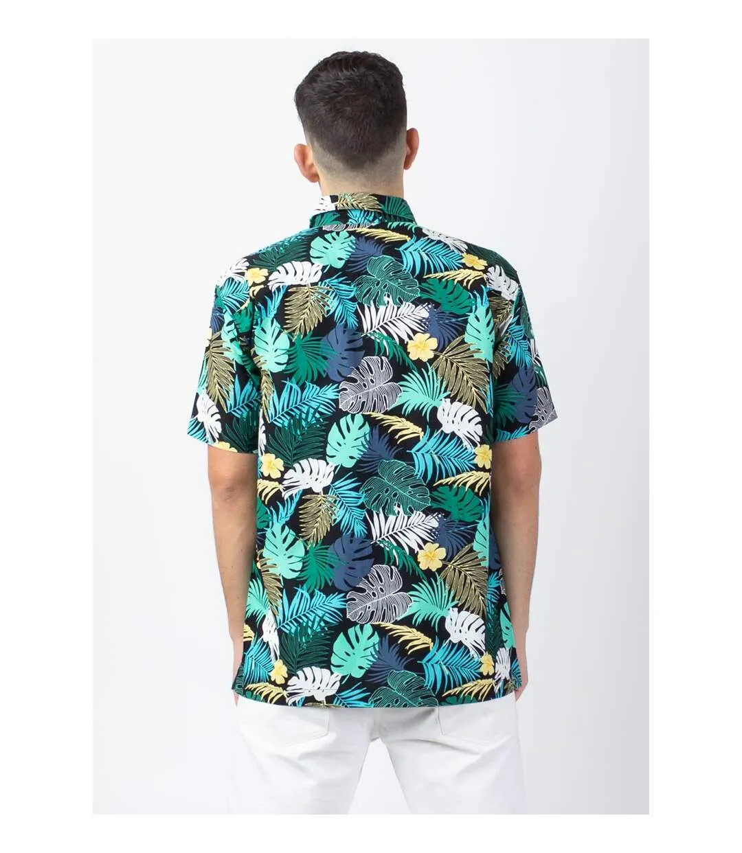 Chemise homme manches courtes LORENZO imprimé tropical vert Coton Du Monde