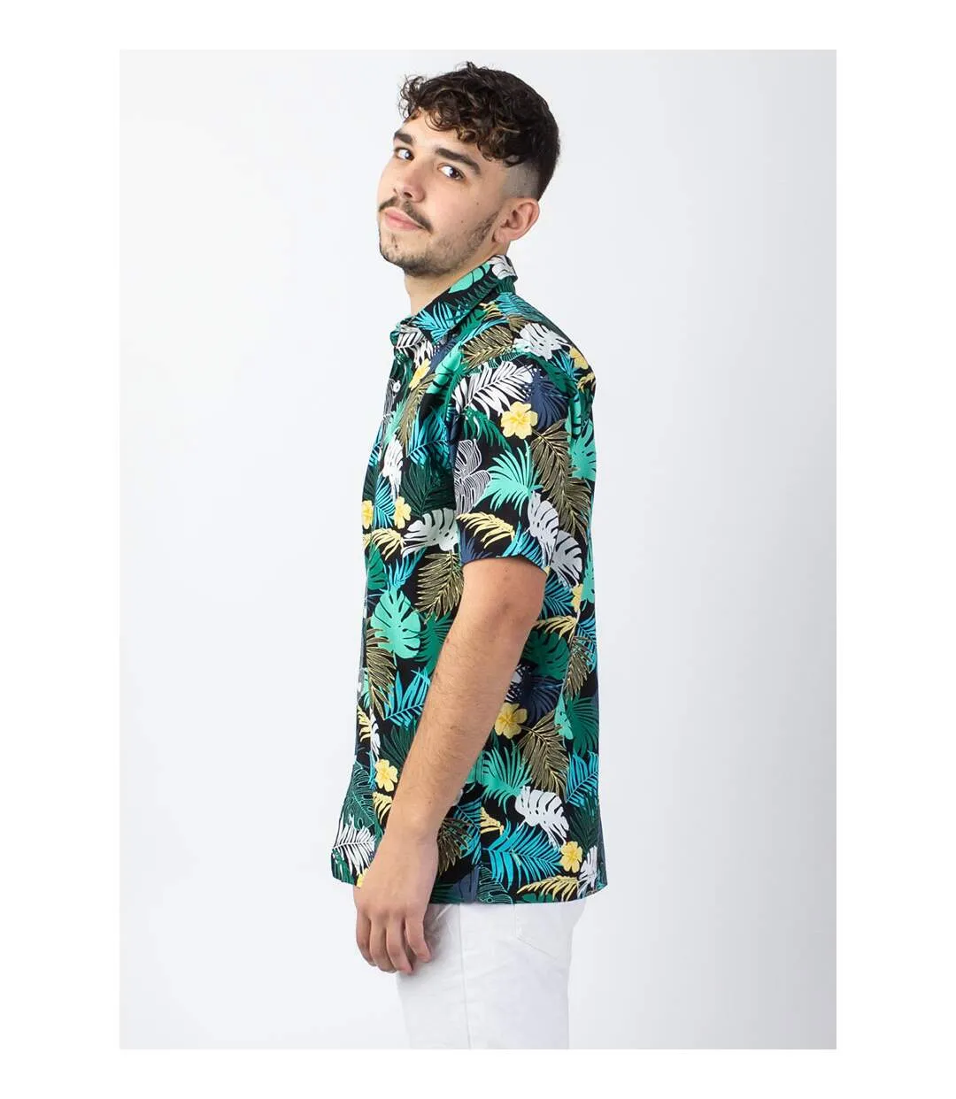 Chemise homme manches courtes LORENZO imprimé tropical vert Coton Du Monde