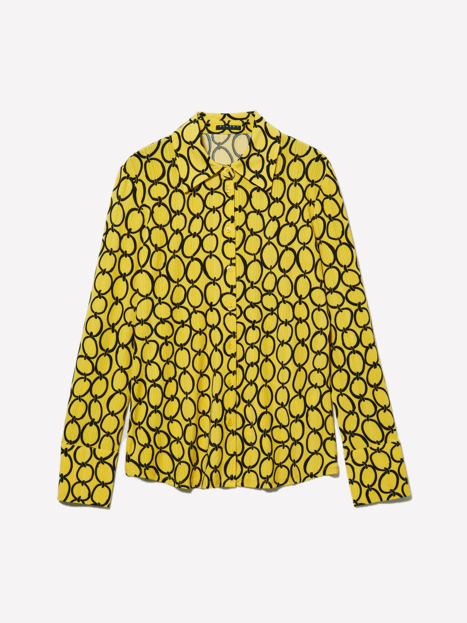 Chemise jaune moutarde à bords-côtes imprimés