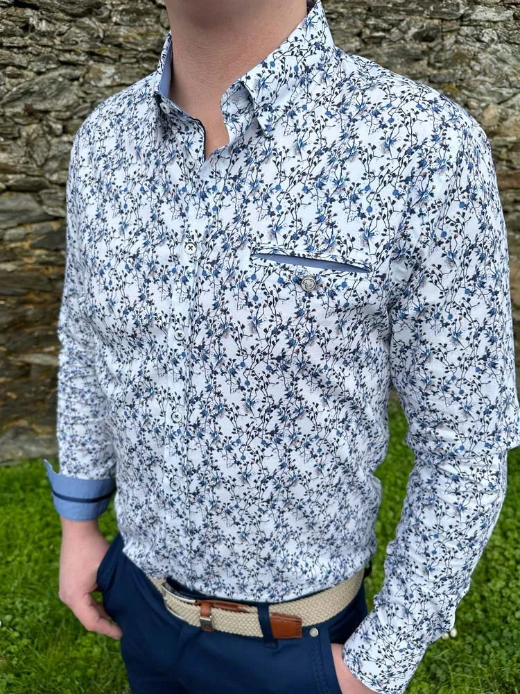 Chemise LIRPE fleurie bleue - Benson & cherry - Prêt à porter homme Cléstyle Couleur Blanc XXS à 6XL 3XL