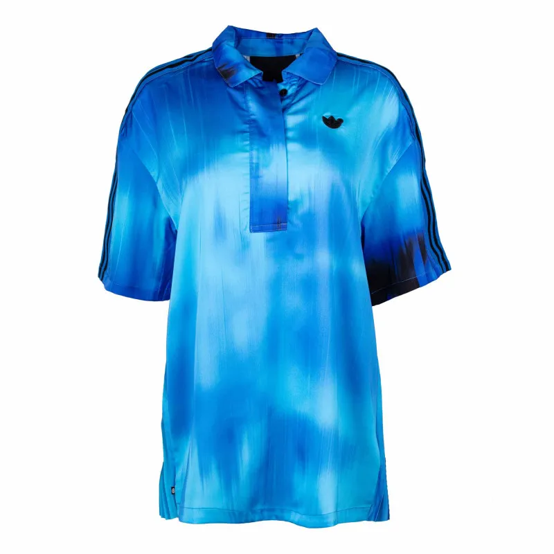 Chemise manches courtes tie & dye bleu dos plissé logo brodé Femme