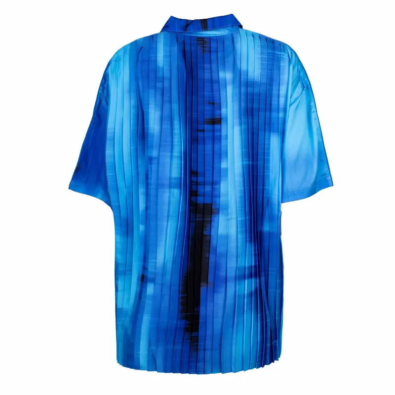 Chemise manches courtes tie & dye bleu dos plissé logo brodé Femme