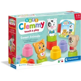 Clementoni - Cubes & Animaux Soft Clemmy - 6 cubes + 3 personnages + Livre orange - Baby born