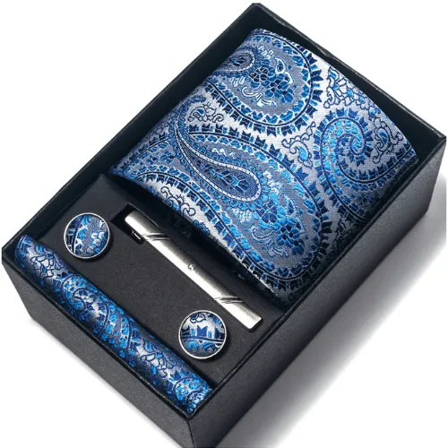 Coffret Cravate Paisley Bleu Cobalt CRV67