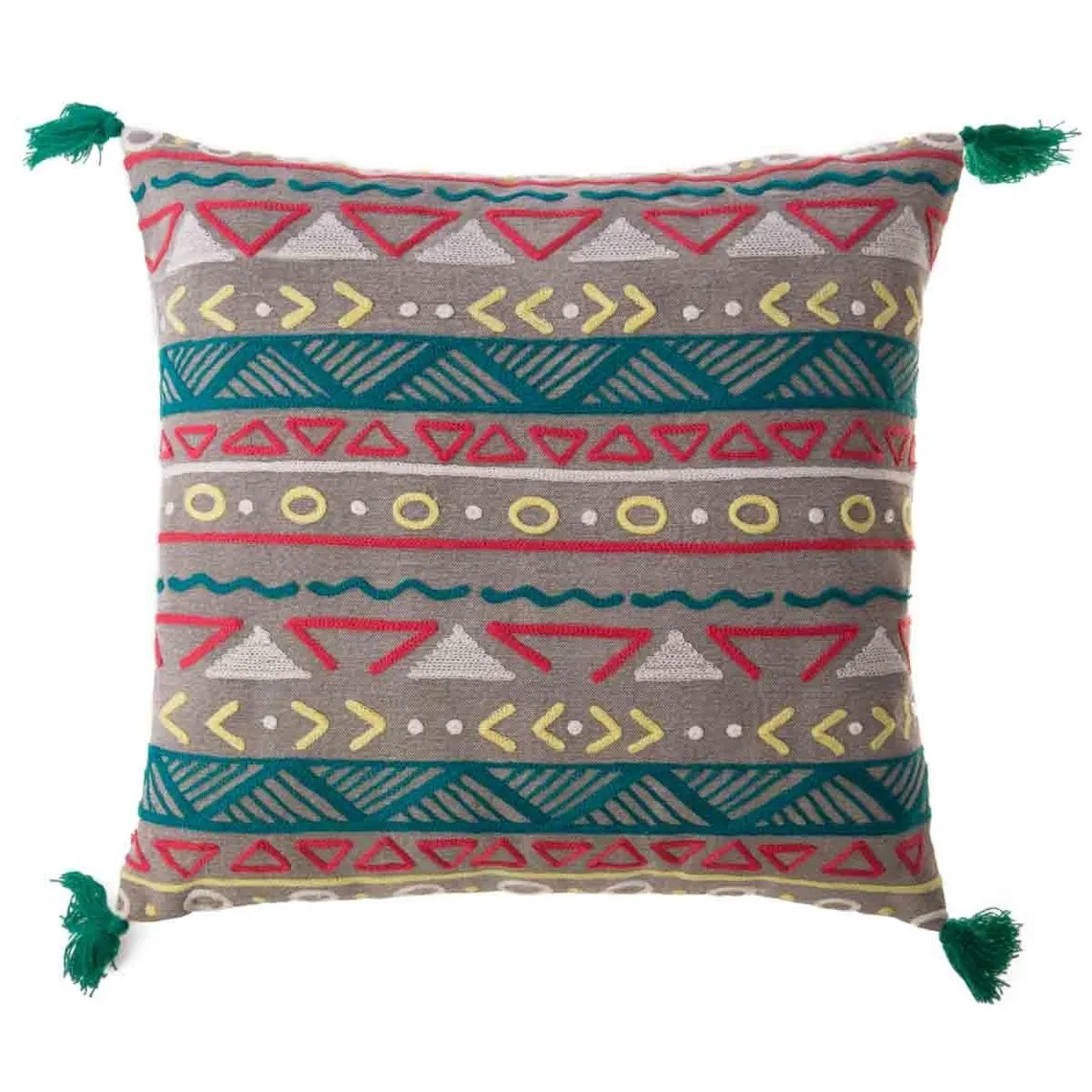 Coussin carré à motifs et pompons en Coton  Multicolore | 3 Suisses