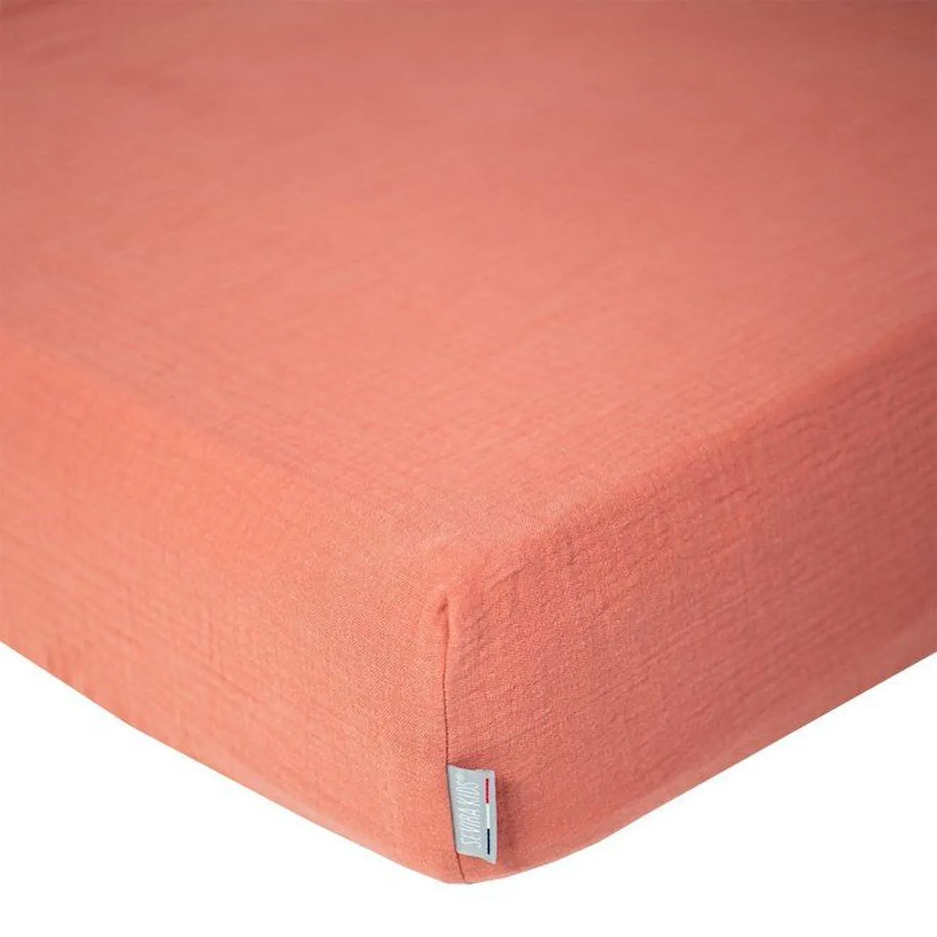 Drap housse uni en gaze de coton Terracotta 60x120 orange - Sevira Kids