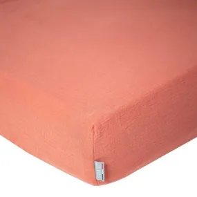 Drap housse uni en gaze de coton Terracotta 60x120 orange - Sevira Kids