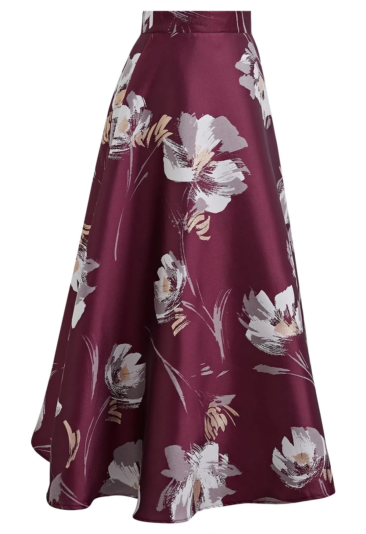 Jupe longue en jacquard floral Blooming en bordeaux