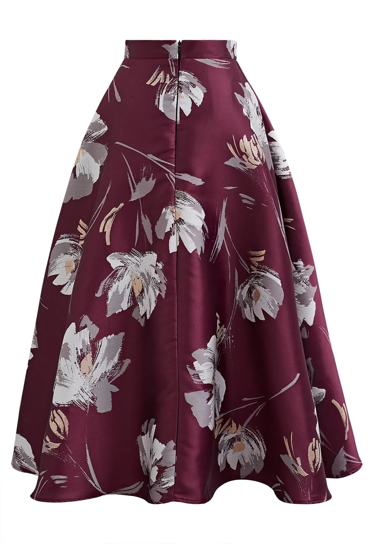 Jupe longue en jacquard floral Blooming en bordeaux